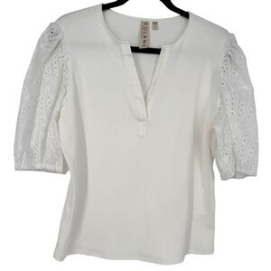Dolan‎ Puff Sleeve Eyelet Lace Sleeve Blouse Top White Size Large Cottagecore